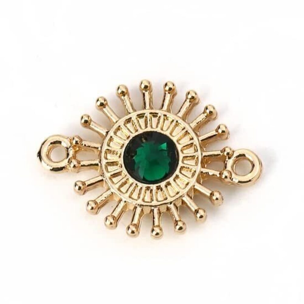 7293 Gold Plated Alloy 10PC Green Rhinestone Flower Connectors Findings